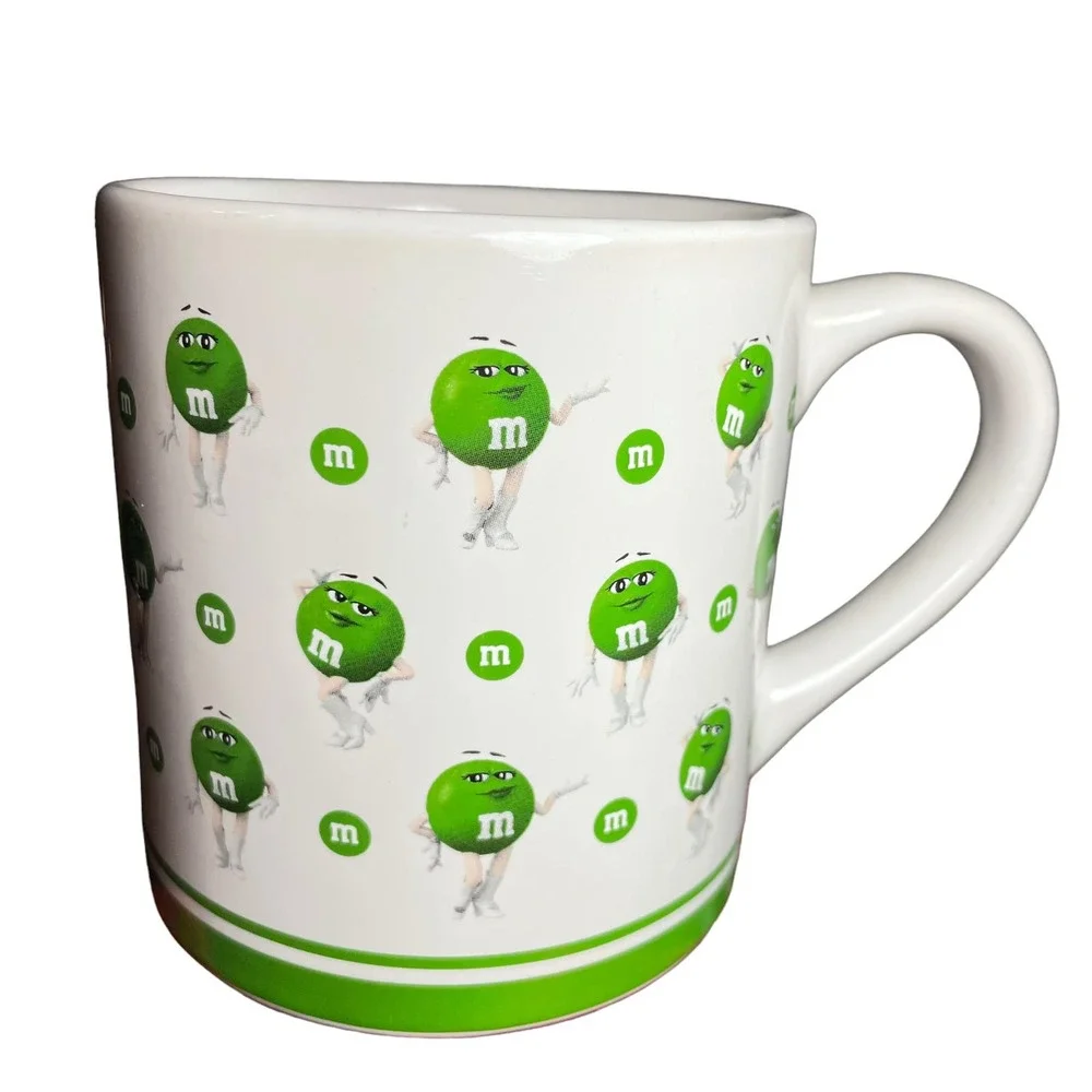 M&M Dancing Green M&M White Boots Mars Mug 2018 Frankford Candy 16 oz‎